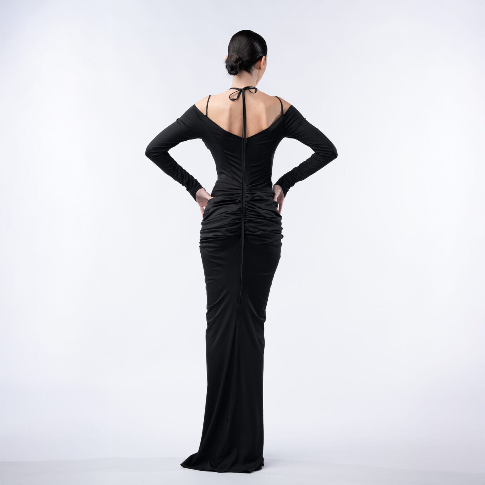 rochie neagra cu snur si fronseuri (3)